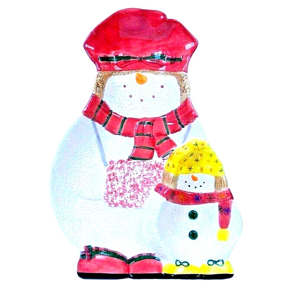 Vintage Huge Holiday Snowman Ceramic Serving Tray 16" by Cardinal Hand Painted